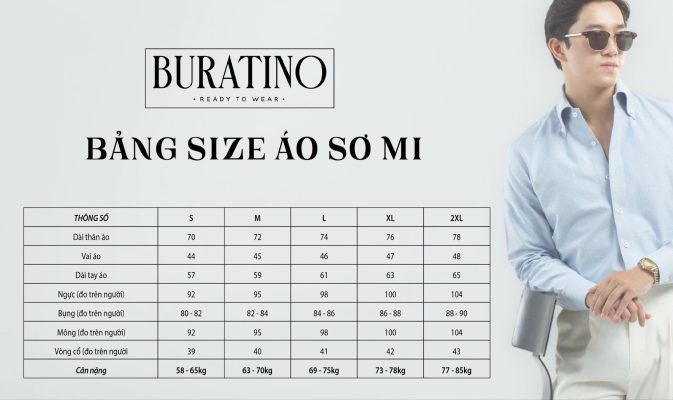 Size chart sơ mi Buratino